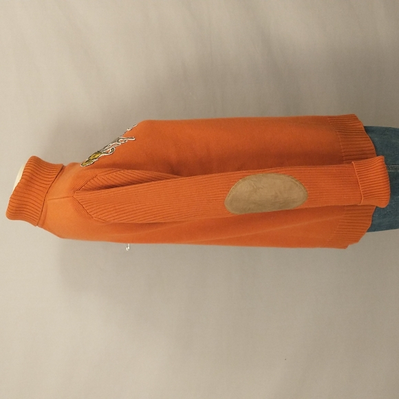 Leather Elbow Patches & Horse Applique Vintage Turtleneck Sweater Muted Pumpkin - Picture 2 of 10